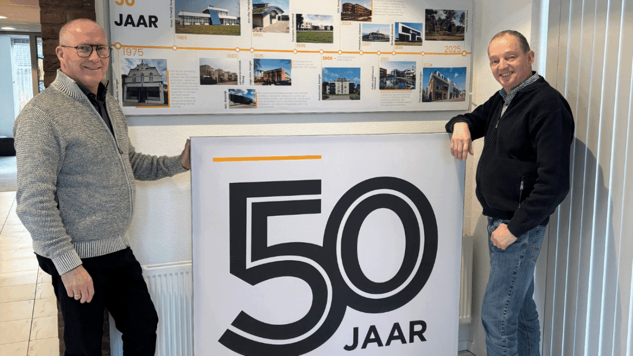 Overzicht van 50 jaar CIER Architecten met tijdlijn en mijlpalen uit de bureaugeschiedenis.