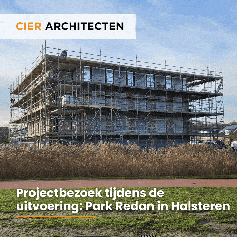 Projectbezoek Park Redan Halsteren tijdens de uitvoering van het gebouw aan het water.