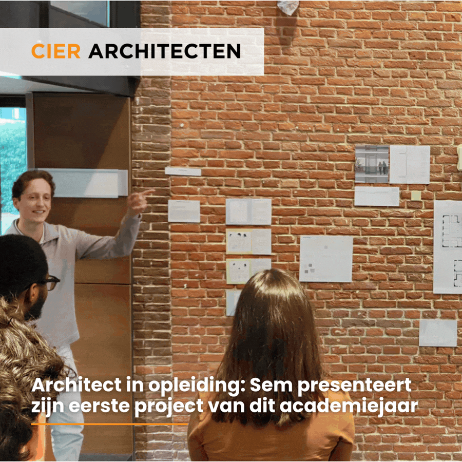 Architect in opleiding Sem van CIER Architecten presenteert zijn ontwerp voor toekomstbestendig wonen in Tilburg-West.