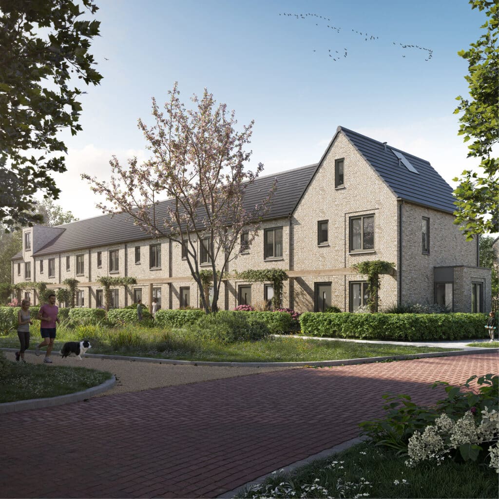 Heiveldhoef Breda: een groen hofje met 15 nieuwbouwwoningen, pergola's en een parkachtige woonomgeving.
